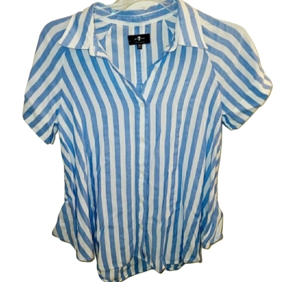 7 For All Mankind Blue & White Striped Blouse - Picture 1 of 3